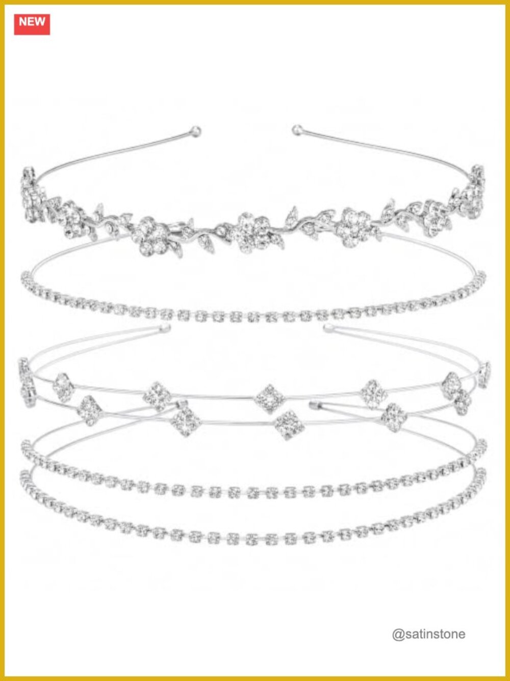 4 Pc Rhinestone Headband Set Silver Tone Metal Bridal Wedding Tiara Hair
